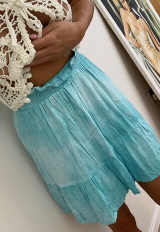 SILKY BOHO MINI SKIRT IN LIGHT TURQUOISE TIE DYE