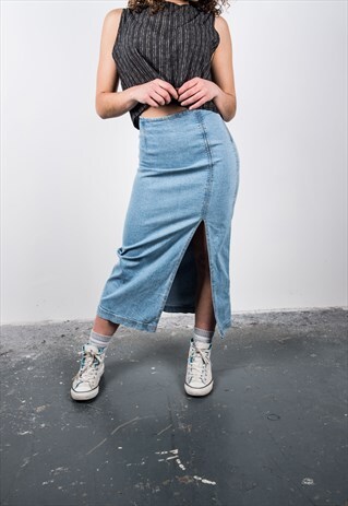 VINTAGE 1990S BLUE DENIN MIDI SKIRT