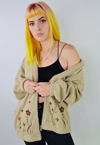 VINTAGE FLORAL EMBROIDERED FLEECE JACKET