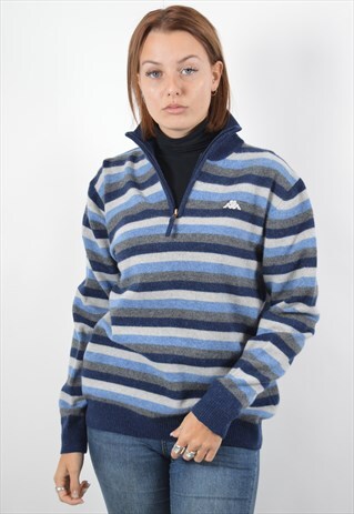 KAPPA WOMENS VINTAGE JUMPER SWEATER XXL MULTI STRIPES 90S