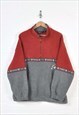 Vintage Fleece 1/4 Zip Retro Block Colour Red/Grey XL