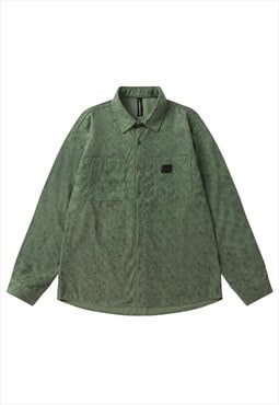 Corduroy texture shirt velvet feel blouse retro top in green