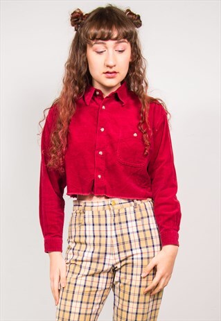 VINTAGE 90'S BURGUNDY CORD CROPPED SHIRT