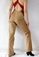 90S VINTAGE SUEDE PANTS STRAIGHT LEATHER TROUSERS TAN BOHO M