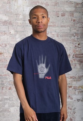 VINTAGE FILA PRINT LOGO T-SHIRT BLUE