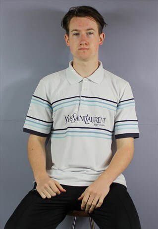 VINTAGE YSL POLO SHIRT IN WHITE WITH PRINTED LOGO AND ENGRAV