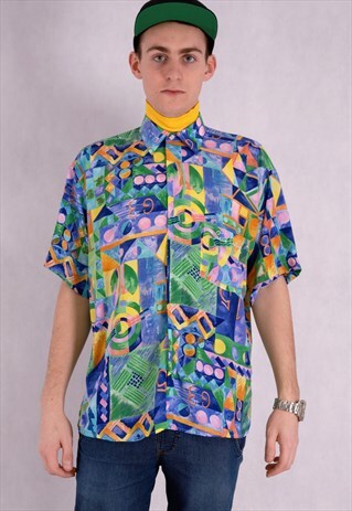 MENS VINTAGE 90S SHORT SLEEVE COLORFUL ABSTRACT SHIRT