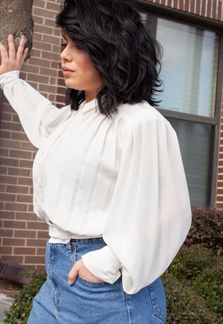 80'S VINTAGE LIZ CLAIBORNE SHEER CROP BLOUSE