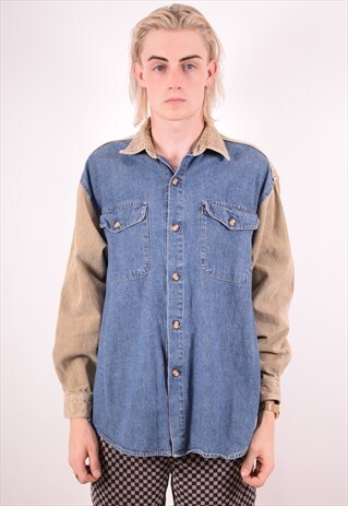 MENS VINTAGE DENIM SHIRT MEDIUM BLUE 90S