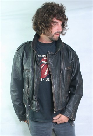 LEATHER VINTAGE BIKER JACKET.