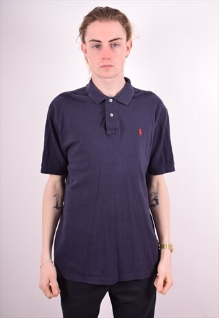 POLO RALPH LAUREN MENS VINTAGE POLO SHIRT LARGE NAVY BLUE 90