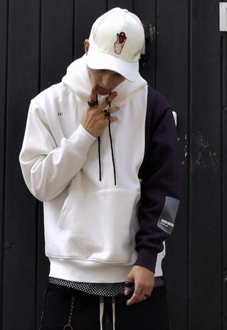 LOOSE TOP OVERSIZE PLASTIC PATCH REWORDED STITCHED HOODIE