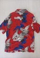 SHORT SLEEVED SHIRT RED ORIENTAL BIRD PRINT