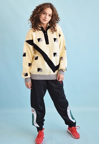 80'S RETRO ABSTRACT PATTERN NEUTRAL KNIT JUMPER