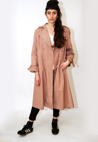 VINTAGE TRENCHCOAT (16) TRENCH COAT 80S BELT TIE BUTTON UP