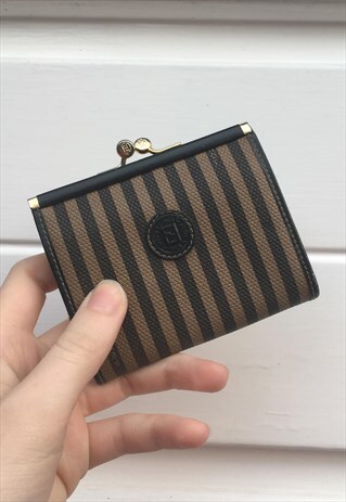 WOMENS VINTAGE 80S FENDI PURSE BROWN BLACK STRIPY COIN PURSE