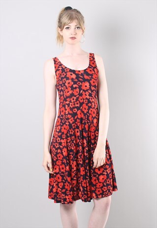 VINTAGE 90S FLORAL PATTERNED SKATER SUMMER DRESS