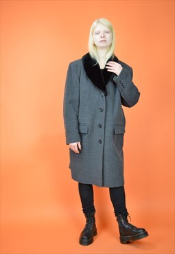 Vintage grey classic 80's long wool coat