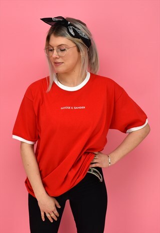 G&G UNISEX RED WRITING RINGER S/S TEE