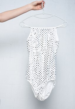 Vintage 90s embellished sequin polka dot bodysuit top 
