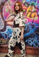 BUTTERFLY BEAM JOGGERS HANDMADE Y2K CARTOON EMOJI OVERALLS