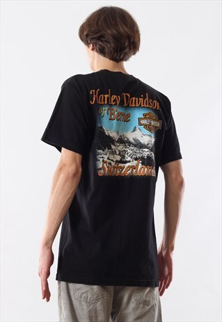 VINTAGE MENS HARLEY DAVIDSON SWITZERLAND GRAPHIC TEE T SHIRT
