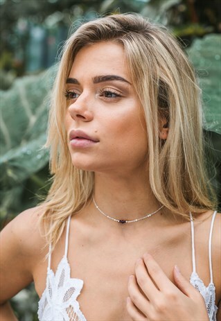 DAINTY AMETHYST CHOKER NECKLACE IN STERLING SILVER