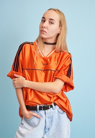 90'S RETRO ADIDAS OVERSIZED VARSITY SHIMMER JERSEY TOP TEE