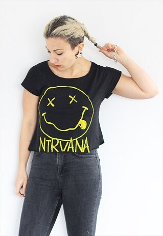 VINTAGE 1990S NIRVANA BLACK CUT OFF T SHIRT