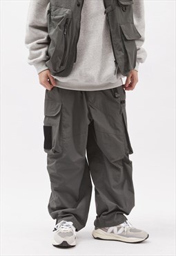 Parachute pants thin cargo pocket joggers in grey