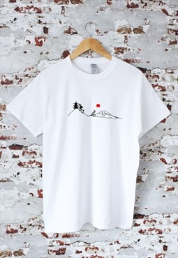 Japanese Zen scene graphic print White T-shirt