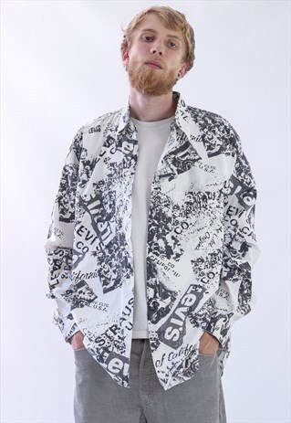 VINTAGE MENS LEVIS LONG SLEEVE PRINTED CASUAL SHIRT