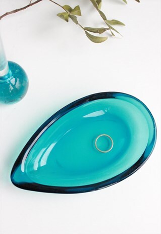 AQUA BLUE GLASSWARE TEAR DROP JEWELLERY DISH HOLDER