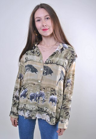 AFRICA NATURE PRINT WOMAN LONG SLEEVE FESTIVAL BLOUSE