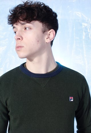 VINTAGE FILA GREEN AND BLACK LIGHTWEIGHT JUMPER