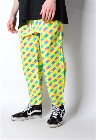 VINTAGE 80S YELLOW COLOURFUL ABSTRACT PRINT PANTS