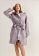 VINTAGE 80S GRAY MINI BELTED TRENCH COAT WOMEN M