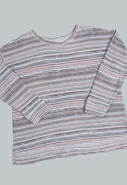 Vintage 90's Sweatshirt Grey Stripe Jumper Medium