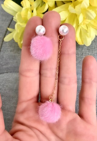 PINK & GOLD POMPOM EARRINGS