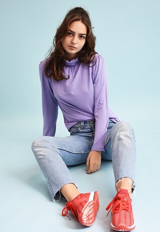 90'S RETRO Y2K MINIMALIST LILAC TURTLENECK TEEN TOP