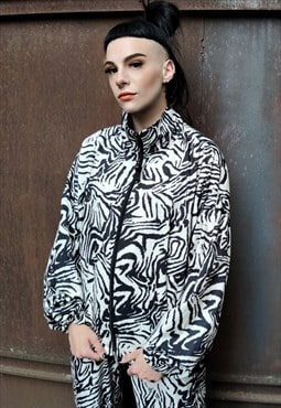 Zebra pattern track jacket handmade zigzag stripe bomber 