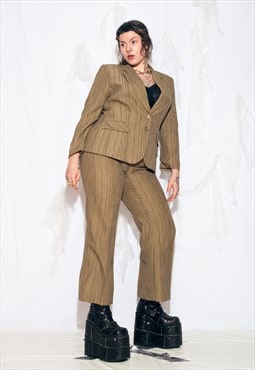 Vintage Y2K Office Siren Blazer Suit Set in Brown