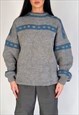 UNISEX VINTAGE GREY & BLUE HIGH NECK CHUNKY KNIT JUMPER