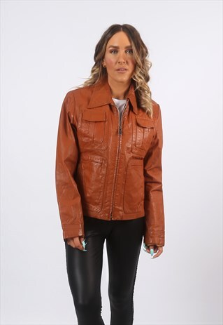 LEATHER JACKET SHORT VINTAGE UK 12 (H2Q)