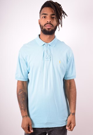 POLO RALPH LAUREN MENS VINTAGE POLO SHIRT MEDIUM BLUE 90S