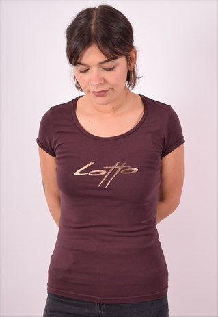 LOTTO WOMENS VINTAGE T-SHIRT TOP MEDIUM BROWN 90S