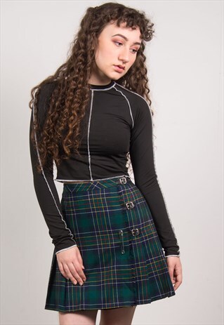 VINTAGE 90'S GREEN TARTAN PLEATED MINI SKIRT