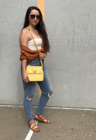 VINTAGE YELLOW ELLEN TRACY FLAP CROSSBODY BAG