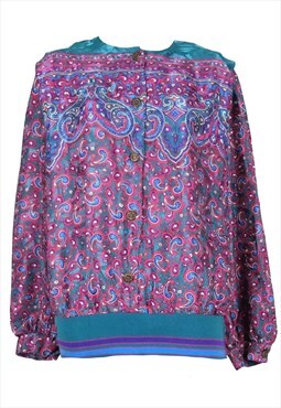 Vintage Blouse 80s Psychedelic Paisley Abstract Long Sleeve 