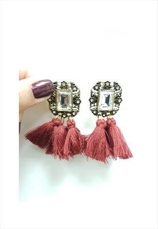 MAROON ANTIQUE TASSEL HANDMANDE EARRINGS